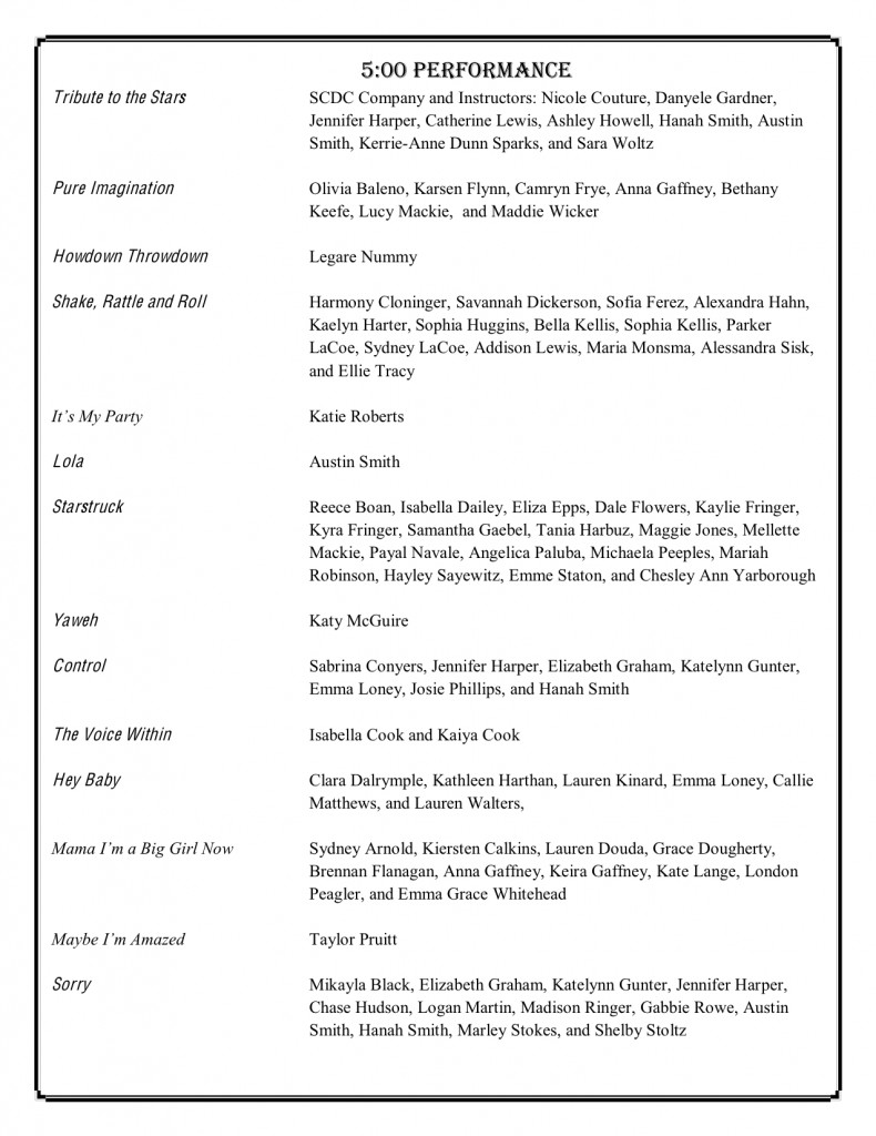 SCDC Recital 5pm Program, Page 1