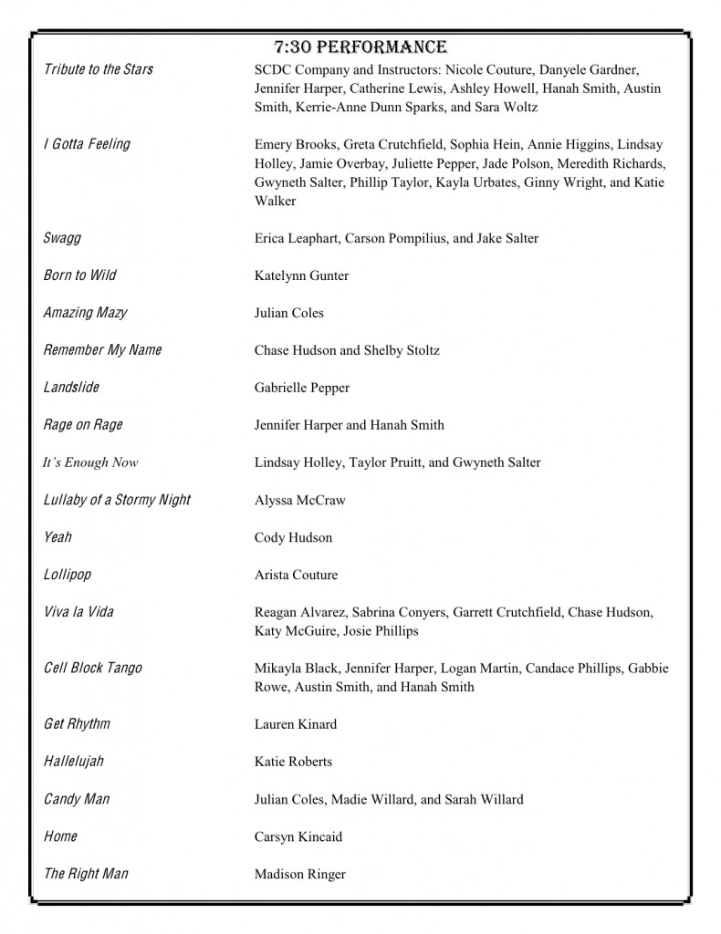 SCDC 7:30pm Recital Program, Page 1