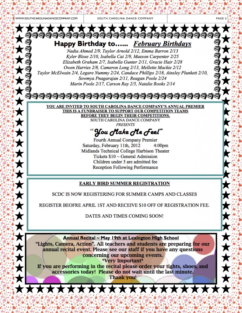 South Carolina Dance Company's February Newsletter 2012 page 2